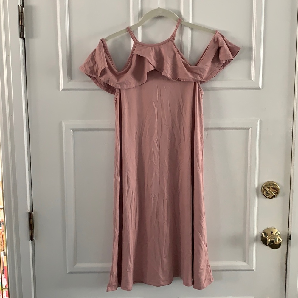 Maternity dress with off the shoulder flutter sleeve